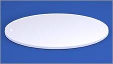 Fassadentafeln oval oder rund, rückseitig weiß beschichtet und mit Bohrungen.